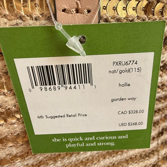 NWT Kate Spade Hallie Garden Way Sequin Raffia Tote Bag With PomPom - Picture 10 of 10